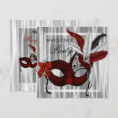 Invitation Fête de Mascarade Rouge Noir Blanc (Devant / Derrière)