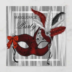 Invitation Fête de Mascarade Rouge Noir Blanc