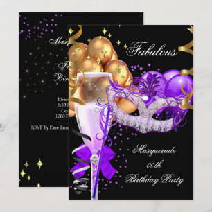 Invitation Fête de Mascarade Violet Or Noir Incroyable 4