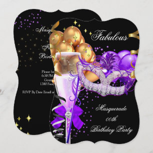 Invitation Fête de Mascarade Violet Or Noir Incroyable 4