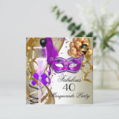Invitation Fête de Mascarade Violette Dorée Crème et Noire Fa (Debout devant)