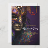 Invitation Fête de Mascarade Violette et Dorée avec Masque Vi (Devant)