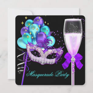 Invitation Fête de Mascarade Violette Turquoise Noire 2