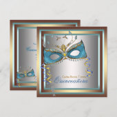 Invitation Fête de masque argent or sarcelle (Devant / Derrière)
