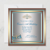 Invitation Fête de masque argent or sarcelle (Dos)