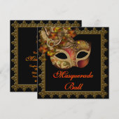 Invitation Fête de masque d'Halloween orange noir (Devant / Derrière)