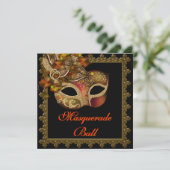 Invitation Fête de masque d'Halloween orange noir (Debout devant)