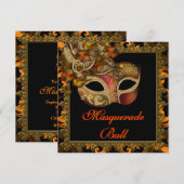 Invitation Fête de masque d'Halloween orange noir (Devant / Derrière)