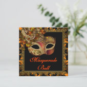 Invitation Fête de masque d'Halloween orange noir (Debout devant)