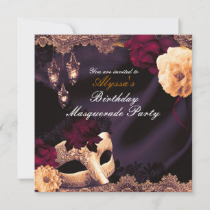 Invitation Fête de masque florale et en dentelle violette et