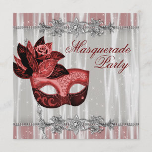 Invitation Fête de masque rouge étincelles rouge argenté