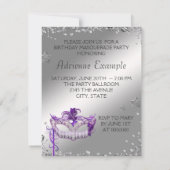 Invitation Fête de masque violet Confetti d'argent (Dos)