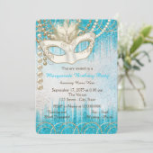Invitation Fête de masquerade aquarelle perle bleu sarcelle (Debout devant)