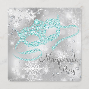 Invitation Fête de masquerade élégante argent et bleu sarcell