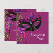 Invitation Fête de masquerade élégante rose chaud (Devant / Derrière)