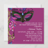 Invitation Fête de masquerade élégante rose chaud (Dos)