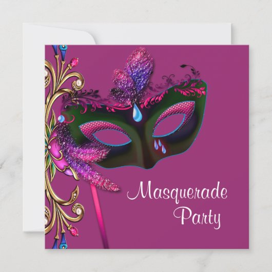 Invitation Fête de masquerade élégante rose chaud (Devant)