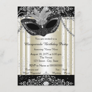 Invitation Fête de masquerade en ivoire et perle noire paille