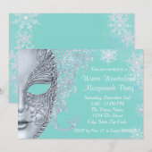 Invitation Fête de masquerade hivernale bleu sarcelle (Devant / Derrière)