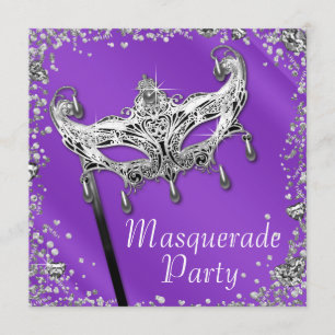 Invitation Fête de masquerade lavande violet confettis argent