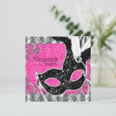 Invitation Fête de masquerade Masque Rose Argent et Noir (Debout devant)
