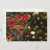 Invitation Fête de masquerade pailletée rouge et or (Dos)