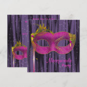 Invitation Fête de masquerade rose fuchsia noir violet (Devant / Derrière)