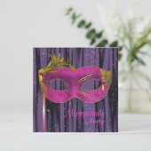 Invitation Fête de masquerade rose fuchsia noir violet (Debout devant)
