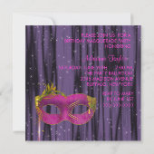 Invitation Fête de masquerade rose fuchsia noir violet (Dos)