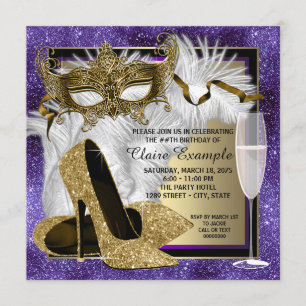 Invitation Fête de masquerade violette et dorée pour femme