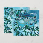 Invitation Fête de masques bleu sarcelle chic (Devant / Derrière)