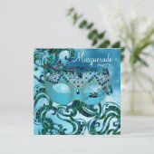 Invitation Fête de masques bleu sarcelle chic (Debout devant)