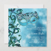 Invitation Fête de masques bleu sarcelle chic (Dos)