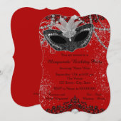 Invitation Fête de masques rouge et noir (Devant / Derrière)