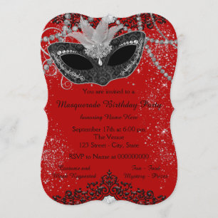 Invitation Fête de masques rouge et noir