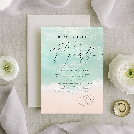 Invitation Fête de Moderne Script Sand Hearts Heureux À Tout