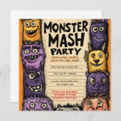 Invitation "Fête de Monster Mash" avec des monstres mignons (Devant / Derrière)