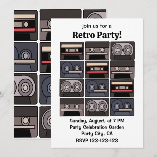 Invitation Fête de musique rétro sur cassette (Devant / Derrière)