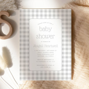 Invitation Fête de naissance à carreaux Gingham gris