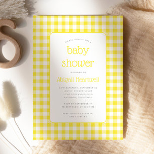 Invitation Fête de Naissance à Carreaux Gingham Jaune Bouton 