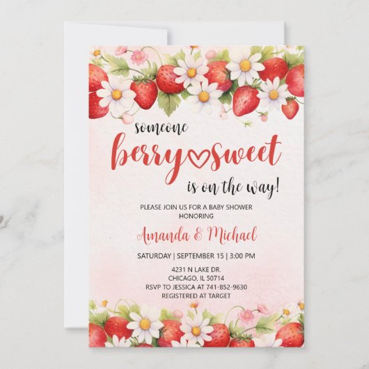 Invitation Fête de Naissance à la Fraise (Devant)