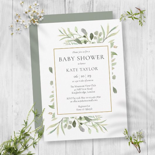 Invitation Fête de naissance à la gouache verte