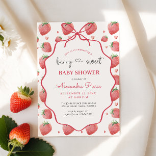 Invitation Fête de naissance à l'aquarelle Rose Fraise