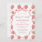 Invitation Fête de naissance à l'aquarelle Rose Fraise (Devant)