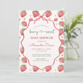 Invitation Fête de naissance à l'aquarelle Rose Fraise (Debout devant)