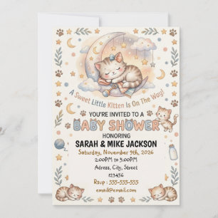Invitation Fête de Naissance Adorable sur le Thème du Chat à