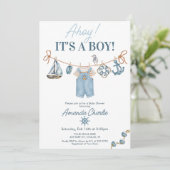 Invitation Fête de naissance Ahoy C'est un garçon (Debout devant)