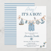 Invitation Fête de naissance Ahoy C'est un garçon (Devant / Derrière)