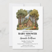 Invitation Fête de Naissance Animaux de la Forêt Cabane Rusti (Devant)