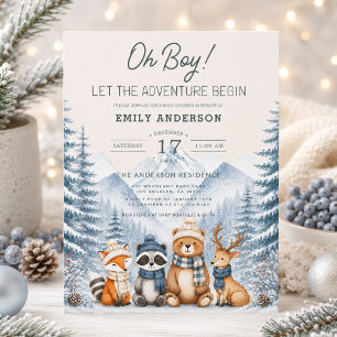 Invitation Fête de Naissance Animaux de la Forêt de Bois en H